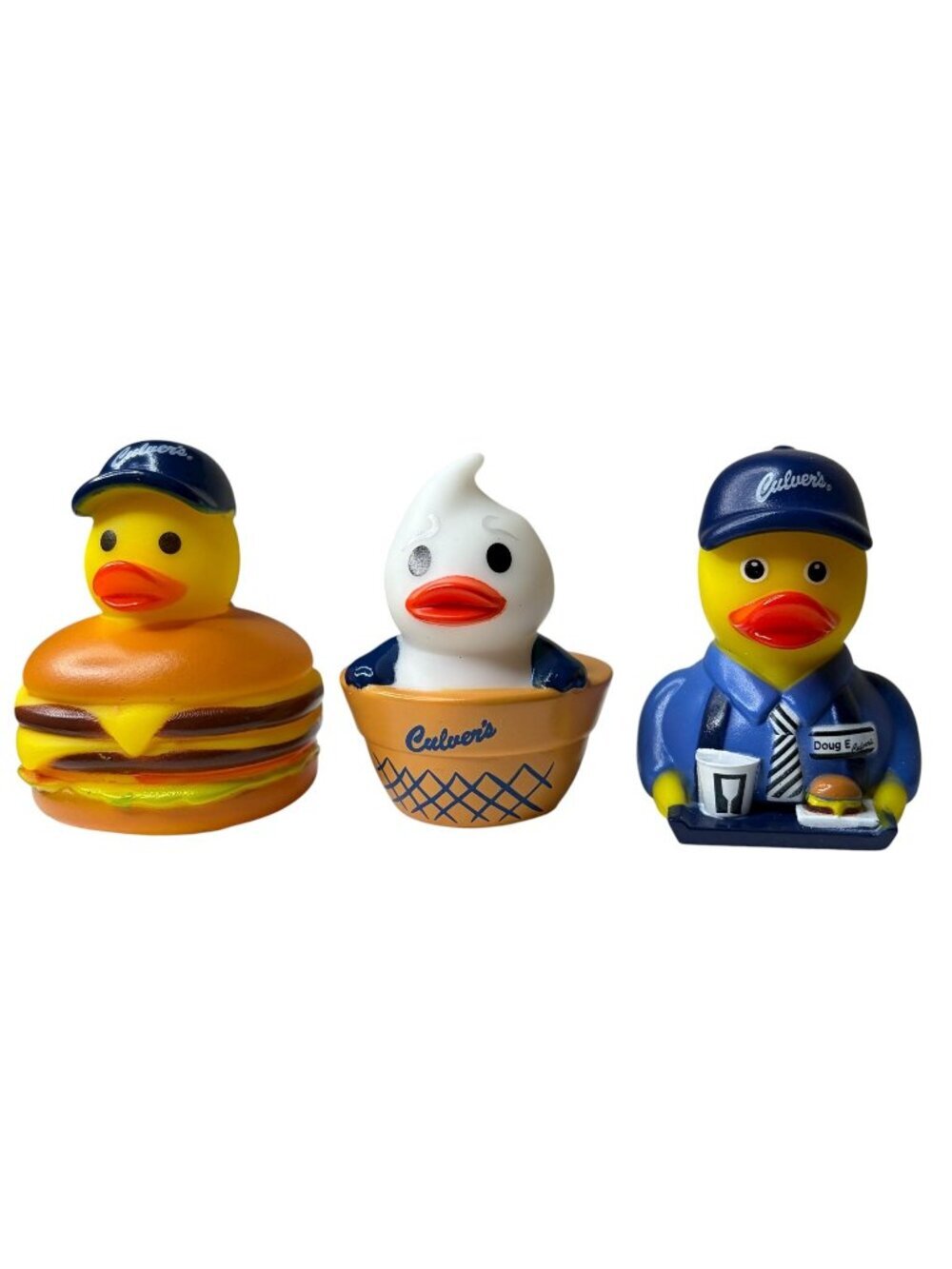 New Culver's Jeep Ducks Lot Of (3) W/Custard, Burger & Employee Ducks Limited Ed